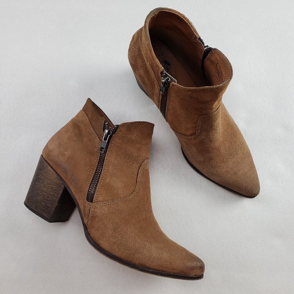 Freebird Rock Suede Ankle Boot Womens 9 Brown Side Zip Heeled Pointed Toe Bootie